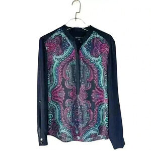 Adrianna Papell Paisley Print Blouse Size Large Long Sleeve NWT
